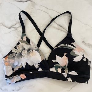 Athleta Inhale printed sports bra top black floral